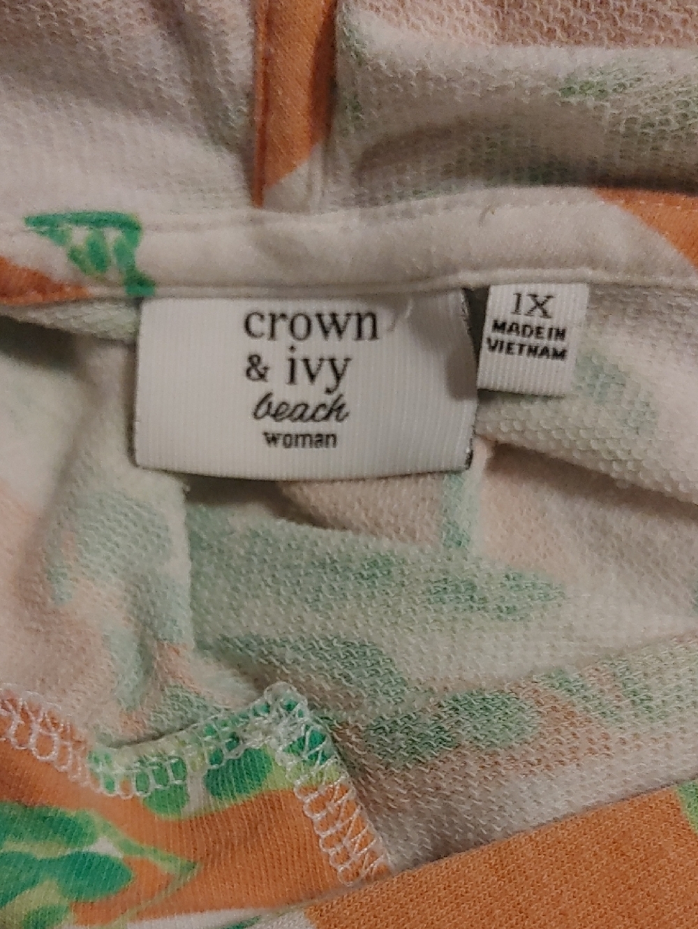 Crown & Ivy Sea Turtle Striped Beach Hoodie in Green & Coral 1X - Picture 2 of 5